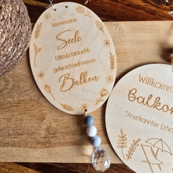 SVG Laserdatei 4er Set Holzscheiben Balkon Balkonien Lieblingsplatz Blumen Gravur SVG Datei – Bild 11