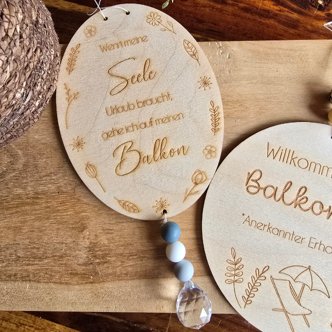 SVG Laserdatei 4er Set Holzscheiben Balkon Balkonien Lieblingsplatz Blumen Gravur SVG Datei – Bild 13