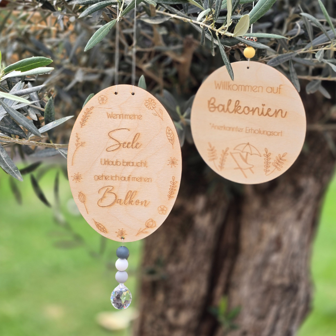 SVG Laserdatei 4er Set Holzscheiben Balkon Balkonien Lieblingsplatz Blumen Gravur SVG Datei – Bild 14
