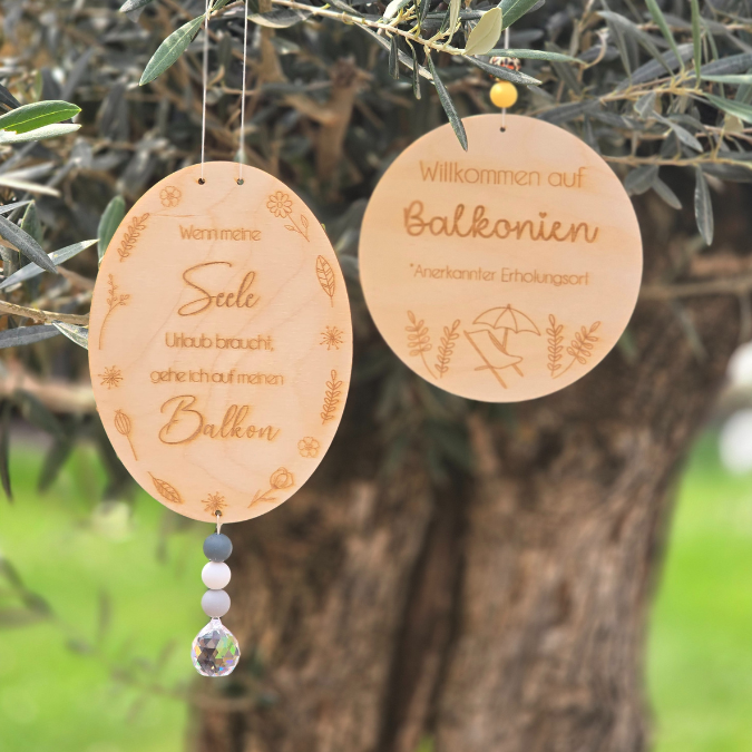 SVG Laserdatei 4er Set Holzscheiben Balkon Balkonien Lieblingsplatz Blumen Gravur SVG Datei – Bild 15