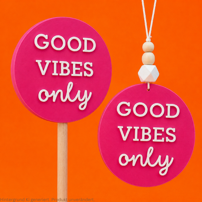 STL 3D Druck Datei Gartenstecker UND Schild zum aufhängen "Good vibes only" Statement Beetstecker Pflanzenstecker für 8mm & 10mm Stäbe Bambu – Bild 3