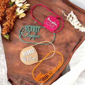 STL 3D Druck Datei 4er Set Herbst Einleger für ovale Dekoteller Herbstglück Herbstliebe Herbstmoment 3D-Datei 3D-Druck Vorlage