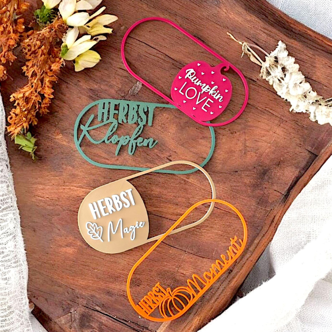 STL 3D Druck Datei 4er Set Herbst Einleger für ovale Dekoteller Herbstglück Herbstliebe Herbstmoment 3D-Datei 3D-Druck Vorlage