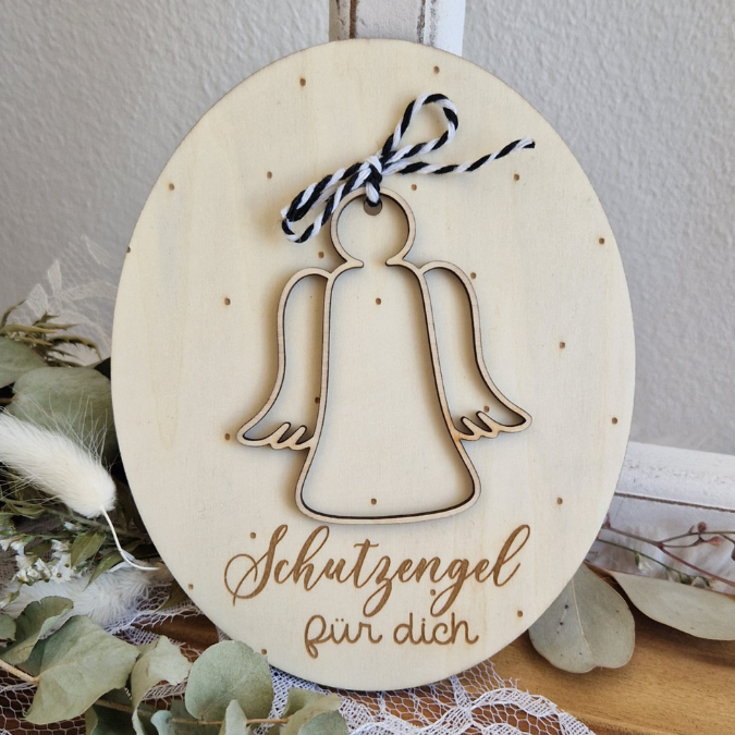 SVG Laserdatei Engel Schutzengel mit Halter Karte Anhänger Engelchen Glücksbringer SVG Datei – Bild 7