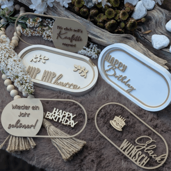 STL 3D Druck Datei 8er Set Geburtstag Einleger für ovale Dekoteller Happy Birthday Alles Liebe Pustekuchen 3D-Datei 3D-Druck Vorlage – Bild 8