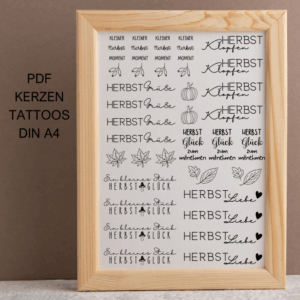 Herbst schwarz weiss PDF Kerzen Tattoo Vorlage A4 Kerzentattoos zum selber drucken Kerzensticker DIGITALE DATEI Kerzenfolie Kerzenvorlage