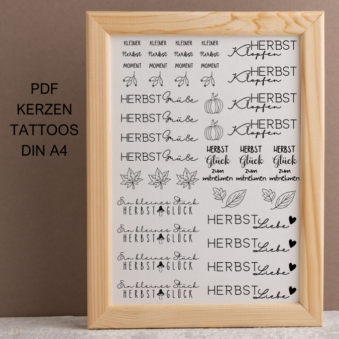 Herbst schwarz weiss PDF Kerzen Tattoo Vorlage A4 Kerzentattoos zum selber drucken Kerzensticker DIGITALE DATEI Kerzenfolie Kerzenvorlage