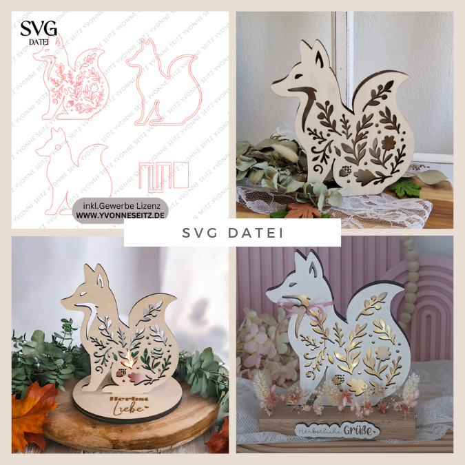 SVG Laser Herbst Datei Lichtfuchs Fuchs für Transparentpapier Leuchtfuchs Lichterkette Lichtdatei Leuchtdatei Laserdatei SVG Datei