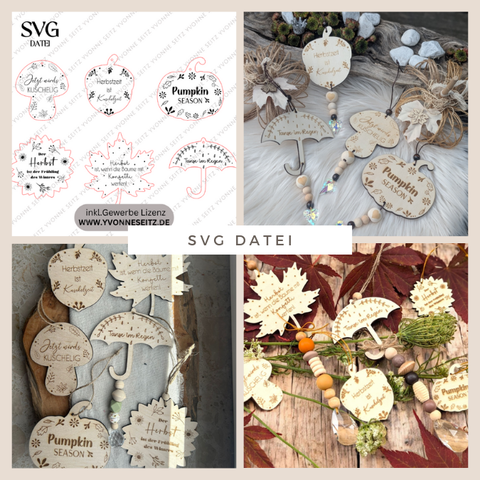 SVG Laser Herbst Datei Sonnenfänger Aufhänger Anhänger Herbst mit floralen Mustern Pumpkin season Kürbis Boho Skandi Laserdatei SVG Datei