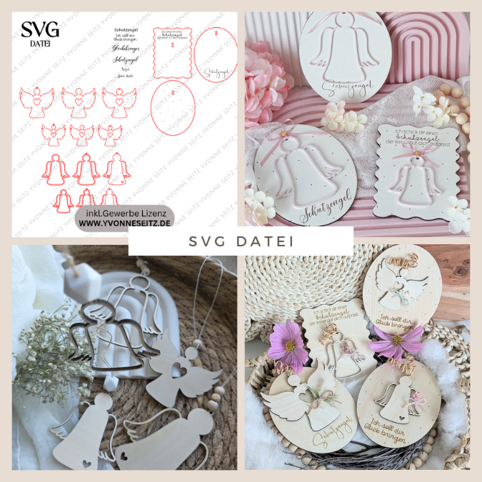 SVG Laserdatei Engel Schutzengel mit Halter Karte Anhänger Engelchen Glücksbringer SVG Datei