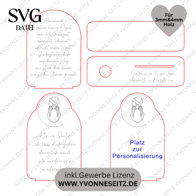 SVG Laserdatei Aufsteller für Sternenkinder Trauer Beerdigung Kind im Himmel 3 mm 4 mm SVG Datei – Bild 2