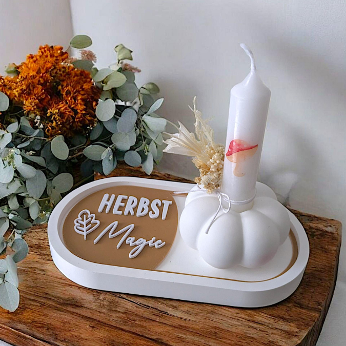 STL 3D Druck Datei 4er Set Herbst Einleger für ovale Dekoteller Herbstglück Herbstliebe Herbstmoment 3D-Datei 3D-Druck Vorlage – Bild 8
