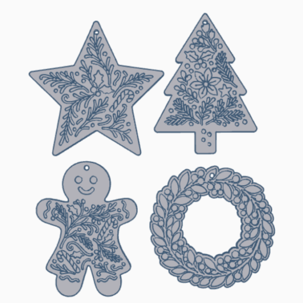STL 3D Druck Datei Weihnachten 4er Set Anhänger Geschenkanhänger Baumanhänger Lebkuchenman Stern 3D-Datei 3D-Druck Vorlage – Bild 2
