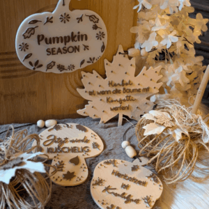 STL 3D Druck Datei Herbst 5 Designs Anhänger Kürbis Pilz Eichel Blatt Ahorn Herbstmomente Herbstdatei Wanddeko Geschenkanhänger Sonnenfänger