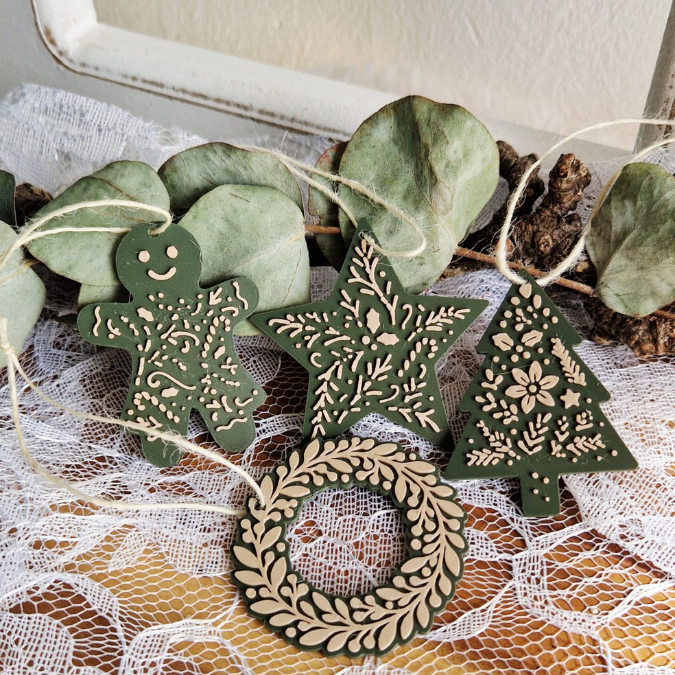 STL 3D Druck Datei Weihnachten 4er Set Anhänger Geschenkanhänger Baumanhänger Lebkuchenman Stern 3D-Datei 3D-Druck Vorlage