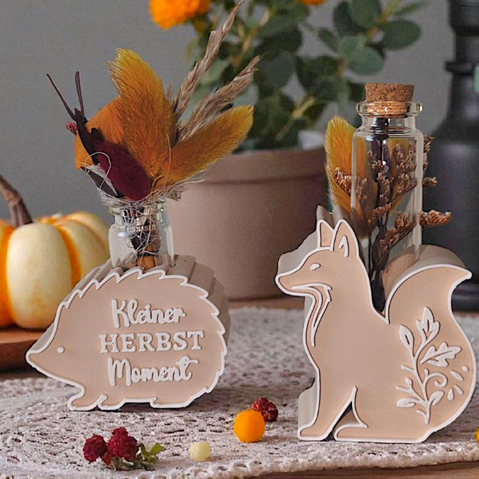 STL 3D Druck Datei Herbst Motive für Reagenzglas Blumen Kerzen oder Geld Autumn Herbstglück Herbstdeko Geschenkidee Fuchs Blatt Kürbis Igel – Bild 12