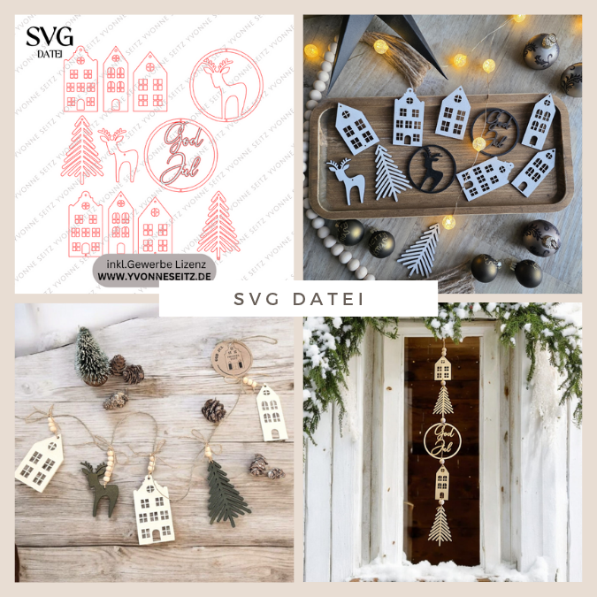 SVG Laser Datei Winter Skandi Scandi Aufhänger Anhänger Deko für Wand und Fenster Sonnenfänger Hej Scandinavian Deko Geschenkanhänger