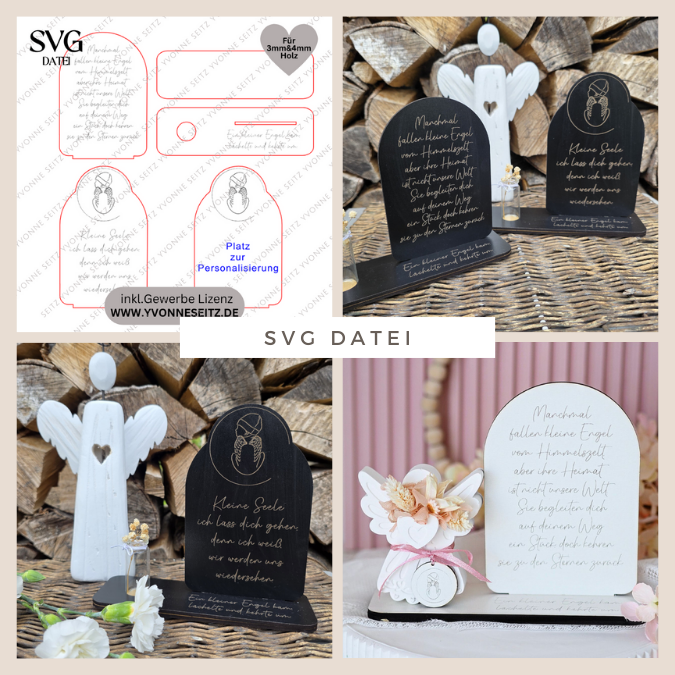 SVG Laserdatei Aufsteller für Sternenkinder Trauer Beerdigung Kind im Himmel 3 mm 4 mm SVG Datei