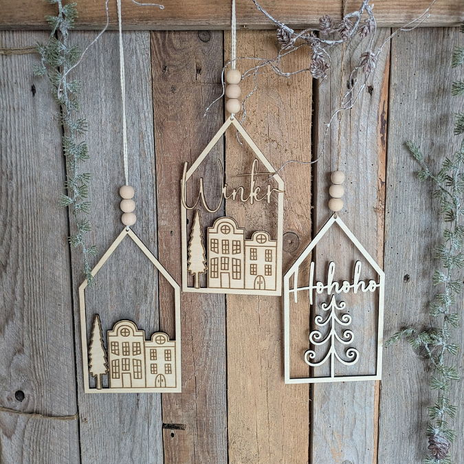 SVG Laser Datei Kranz 3er Set Kränze Häuser Winterhäuser Skandi Skandinavisch Häuserkranz Laserdatei – Bild 16