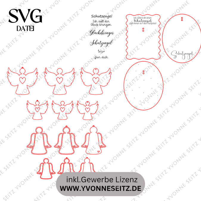 SVG Laserdatei Engel Schutzengel mit Halter Karte Anhänger Engelchen Glücksbringer SVG Datei – Bild 2