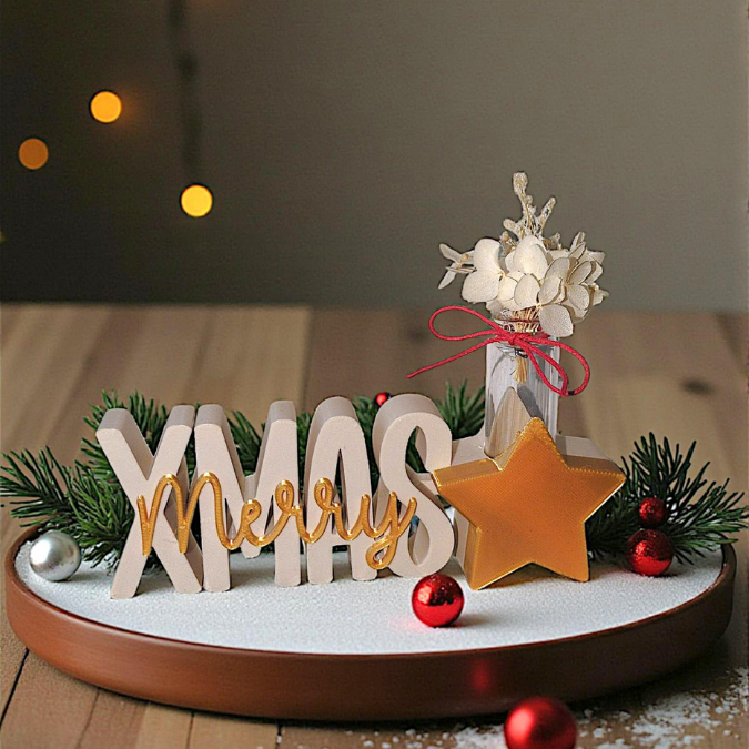 STL 3D Druck Datei Merry X Mas Schriftzug Stern mit öffnung für Reagenzglas LED Kerze oder Blumen 3D-Datei 3D-Druck Vorlage – Bild 3