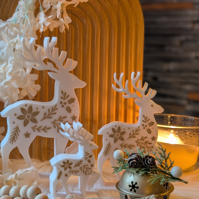 STL 3D Druck Datei Winter Hirsch in 3 Größen Winter-Design Skandi Scandi Weihnachten 3D-Druck Winterdeko Reh Floral zum Aufstellen