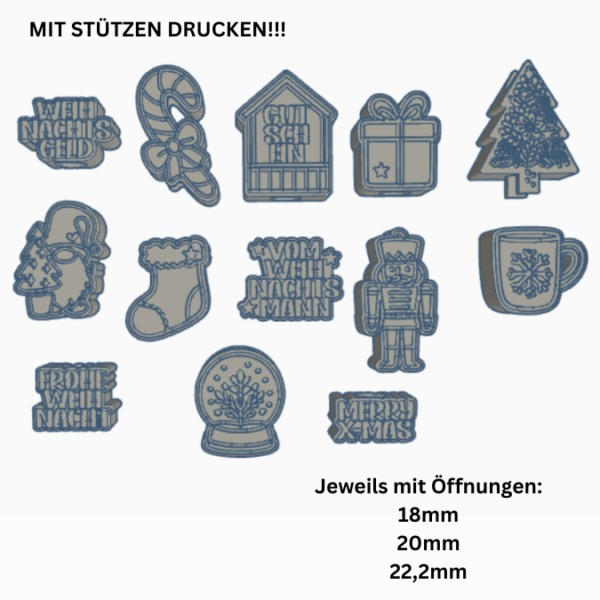 STL 3D Druck Datei 13 Designs in 3 Größen Weihnachten Aufschieber Wunscherfüller für Reagenzglas Geldgeschenk Winter 3D-Druck Gutscchein – Bild 2