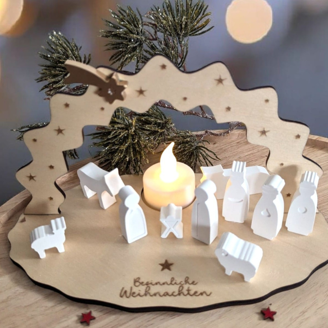 Krippe aus Holz mit Figuren zum stecken 3mm und 4mm Kulisse Minikrippe Teller für Krippe SVG Laser Datei Weihnachten Heilige Nacht – Bild 23