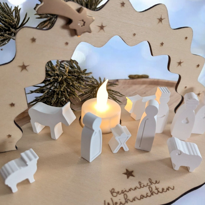 Krippe aus Holz mit Figuren zum stecken 3mm und 4mm Kulisse Minikrippe Teller für Krippe SVG Laser Datei Weihnachten Heilige Nacht – Bild 24