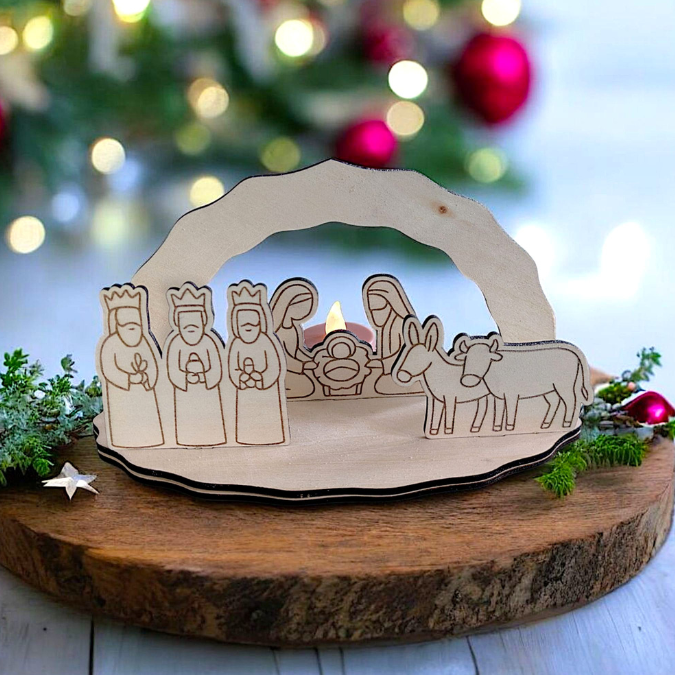 Krippe aus Holz mit Figuren zum stecken 3mm und 4mm Kulisse Minikrippe Teller für Krippe SVG Laser Datei Weihnachten Heilige Nacht – Bild 4