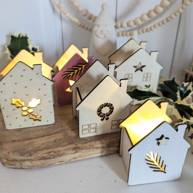 SVG Laserdatei 6 Designs Häuser Mini Haus zum füllen mit Blumen, Geld oder Ballonlicht Weihnachten Winter Mitbringsel SVG-Datei – Bild 4