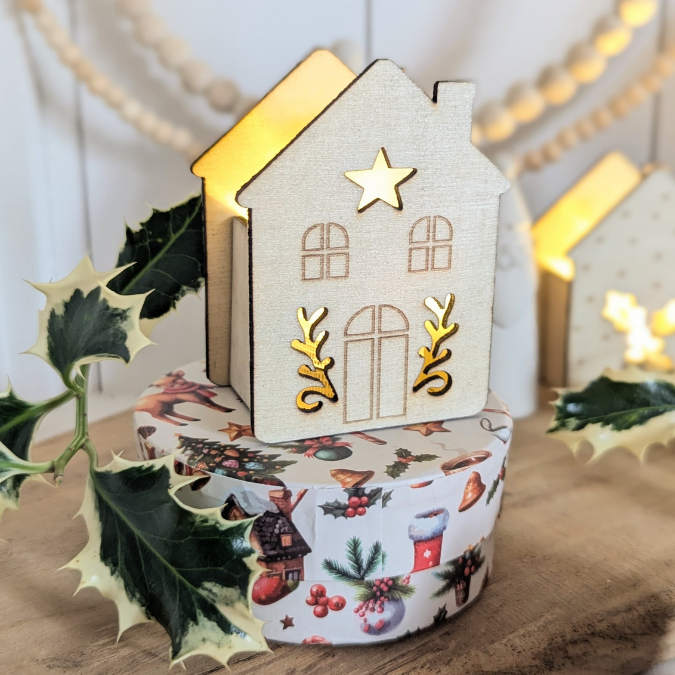 SVG Laserdatei 6 Designs Häuser Mini Haus zum füllen mit Blumen, Geld oder Ballonlicht Weihnachten Winter Mitbringsel SVG-Datei – Bild 7