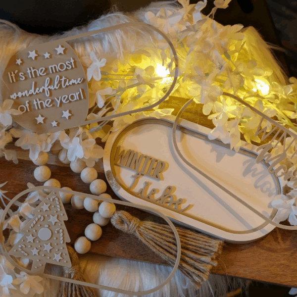 STL 3D Druck Datei 4er Set Winter Weihnachten Einleger für ovale Dekoteller 4 designs 3D-Datei 3D-Druck Vorlage
