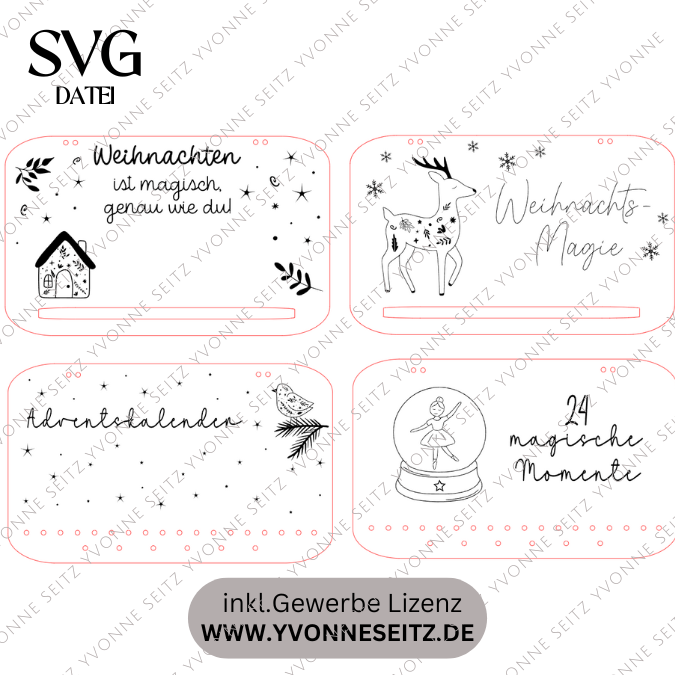 4 Designs Adventskalender SVG Laser Datei Skandi für Kinder und Erwachsene Boho Scandi Kalender Diy Balerina Vogel Weihnachtshäuschen Haus Schneekugel – Bild 2
