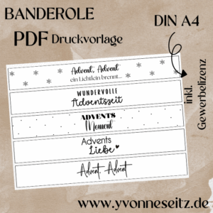 PRINT Druckvorlage PDF Banderole mit 5 Designs - Advent - A4 Printable PDF Datei zum selber drucken