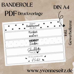 PRINT Druckvorlage PDF Banderole mit 5 Designs - Herbst - A4 Printable PDF Datei zum selber drucken