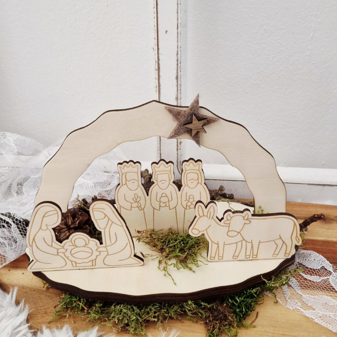 Krippe aus Holz mit Figuren zum stecken 3mm und 4mm Kulisse Minikrippe Teller für Krippe SVG Laser Datei Weihnachten Heilige Nacht – Bild 12