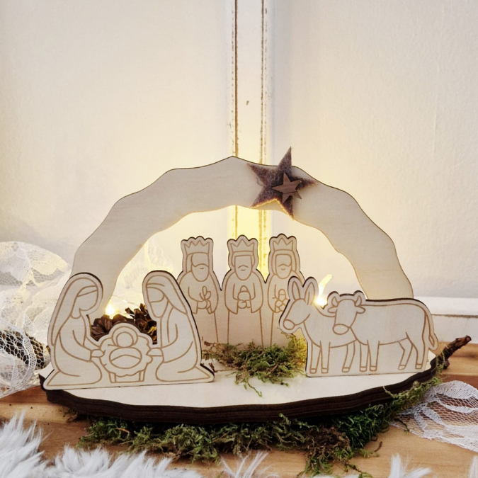 Krippe aus Holz mit Figuren zum stecken 3mm und 4mm Kulisse Minikrippe Teller für Krippe SVG Laser Datei Weihnachten Heilige Nacht – Bild 13