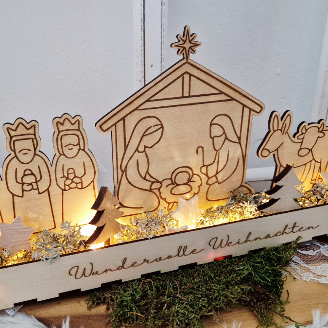 Krippe mit Box zum beleuchten 3mm und 4mm Minikrippe SVG Laser Datei Weihnachten Heilige Nacht Krippenkulisse Weihnachtsdeko Weihnachten – Bild 4