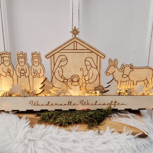 3mm und 4mm Krippe mit Box zum beleuchten Minikrippe SVG Laser Datei Weihnachten Heilige Nacht Krippenkulisse Weihnachtsdeko Weihnachten – Bild 5