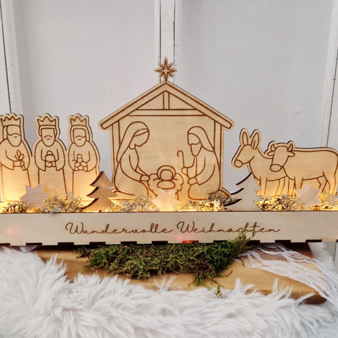 Krippe mit Box zum beleuchten 3mm und 4mm Minikrippe SVG Laser Datei Weihnachten Heilige Nacht Krippenkulisse Weihnachtsdeko Weihnachten – Bild 5