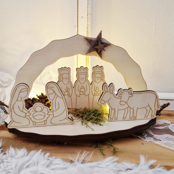 Krippe aus Holz mit Figuren zum stecken 3mm und 4mm Kulisse Minikrippe Teller für Krippe SVG Laser Datei Weihnachten Heilige Nacht – Bild 14