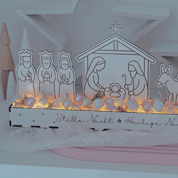 3mm und 4mm Krippe mit Box zum beleuchten Minikrippe SVG Laser Datei Weihnachten Heilige Nacht Krippenkulisse Weihnachtsdeko Weihnachten – Bild 12