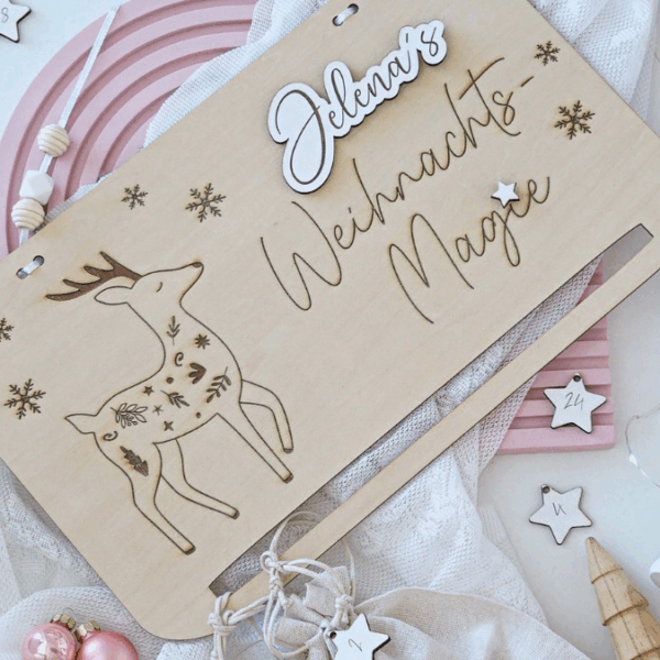 4 Designs Adventskalender SVG Laser Datei Skandi für Kinder und Erwachsene Boho Scandi Kalender Diy Balerina Vogel  Weihnachtshäuschen Haus Schneekugel – Bild 11
