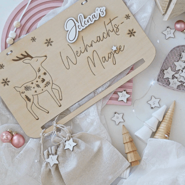 4 Designs Adventskalender SVG Laser Datei Skandi für Kinder und Erwachsene Boho Scandi Kalender Diy Balerina Vogel  Weihnachtshäuschen Haus Schneekugel – Bild 12