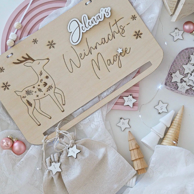 4 Designs Adventskalender SVG Laser Datei Skandi für Kinder und Erwachsene Boho Scandi Kalender Diy Balerina Vogel Weihnachtshäuschen Haus Schneekugel – Bild 12
