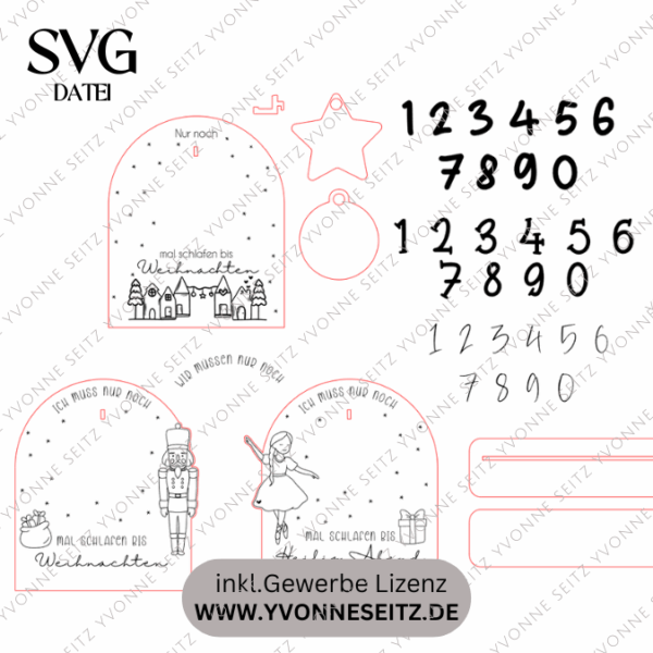 3 Designs SVG Laser Datei Weihnachten Countdown Weihnachtscountdown Weihnachtstafel 3mm Nussknacker Ballerina Skandi russische Weihnacht – Bild 2