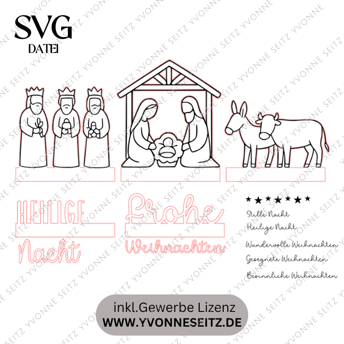 SVG Laserdatei für Klötzchen Klötzchenset Krippe Weihnachten Schriftzüge Schriftzug Krippenszene Heilige Nacht Winter SVG Datei – Bild 2