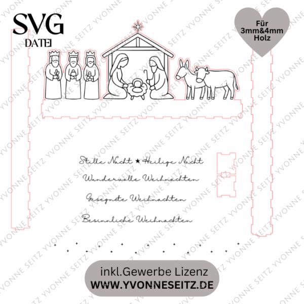 3mm und 4mm Krippe mit Box zum beleuchten Minikrippe SVG Laser Datei Weihnachten Heilige Nacht Krippenkulisse Weihnachtsdeko Weihnachten – Bild 2