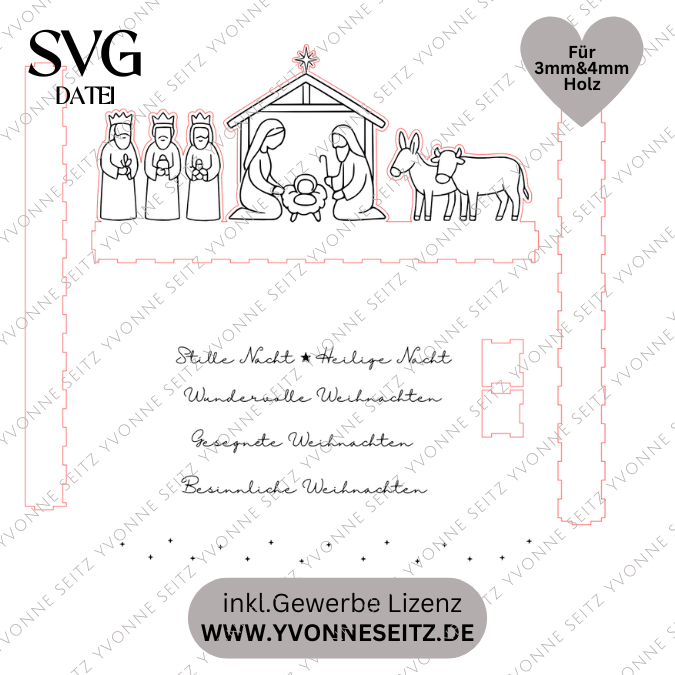 Krippe mit Box zum beleuchten 3mm und 4mm Minikrippe SVG Laser Datei Weihnachten Heilige Nacht Krippenkulisse Weihnachtsdeko Weihnachten – Bild 2